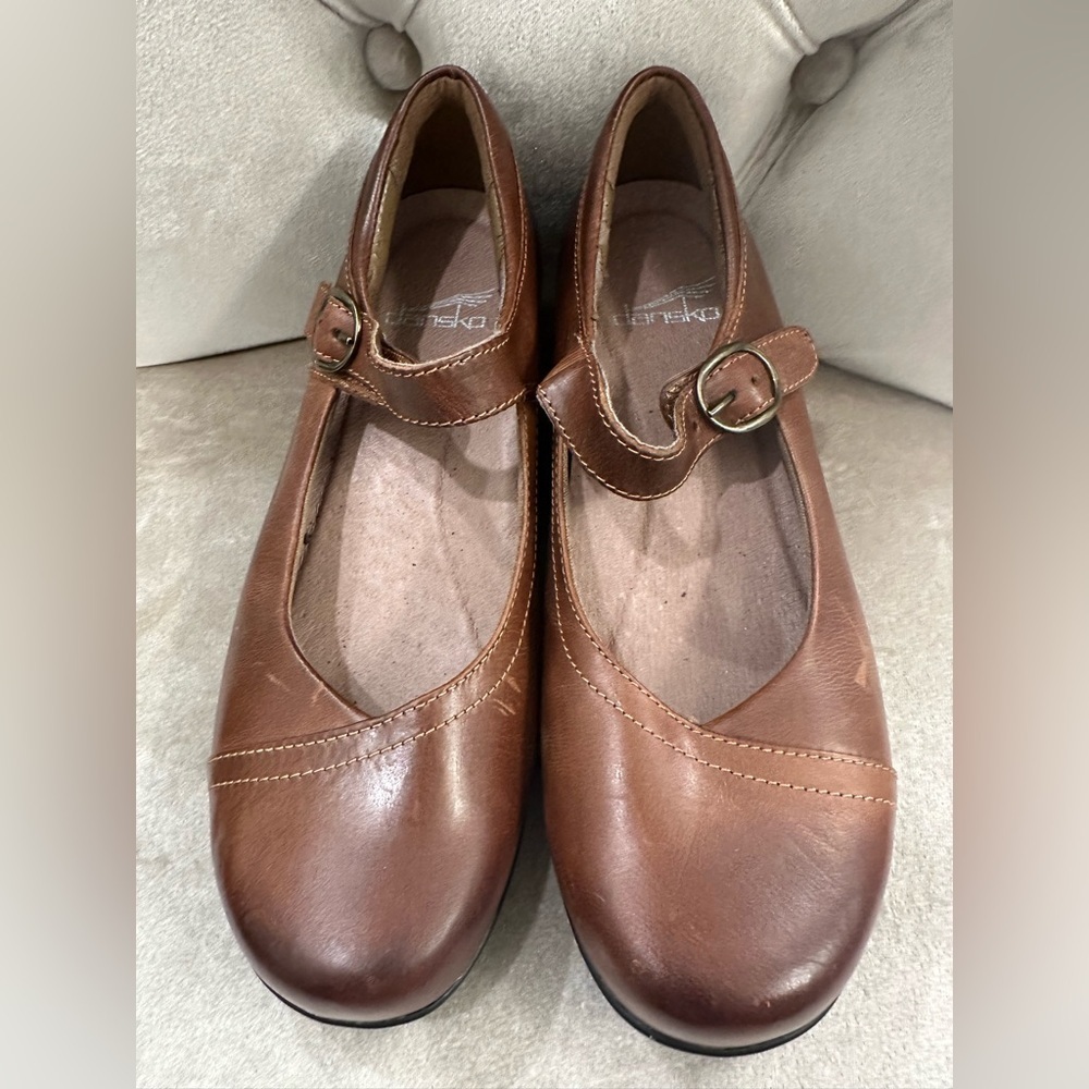 Dansko Fawna Mary Janes Women's 37/7 Shoes Wedge Comfort Brown Burnished Toe NEW